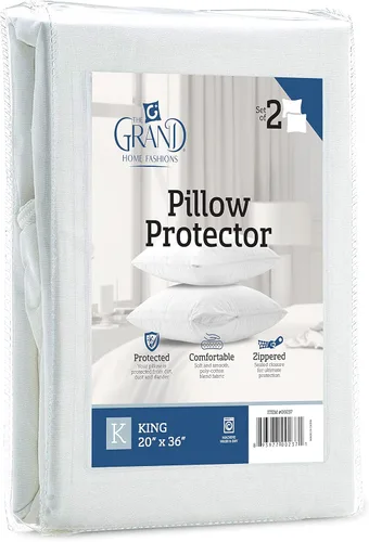Vista 9 de Set de 2 Protectores de almohada con cierre hechos de poliéster y algodón.