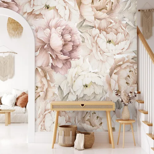 Vista 2 de Murwall Papel pintado de peonía pastel acuarela floral mural de pared suave flor peonías papel pintado