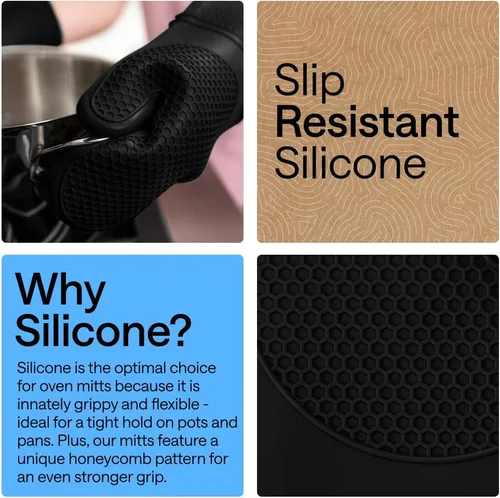 Vista 3 de GORILLA GRIP Guantes de horno de silicona suave sin BPA, resistentes al calor e impermeables, guantes de seguridad para cocinar, forro de algodón