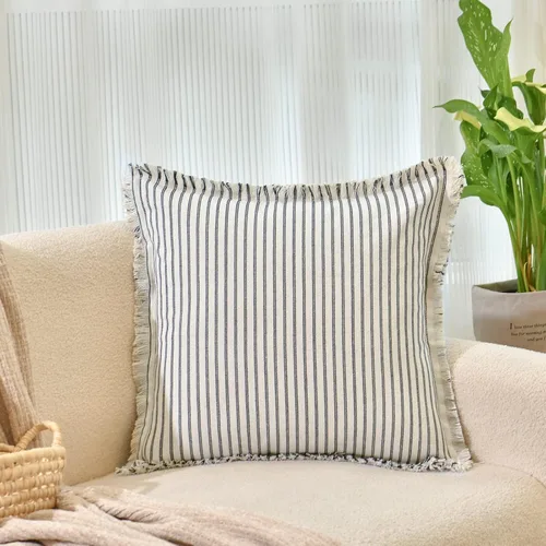 Vista 2 de Fundas de almohada ZWJD de 22 x 22 pulgadas, juego de 2 fundas de almohada a rayas con borlas, fundas de almohada decorativas de algodón elegante
