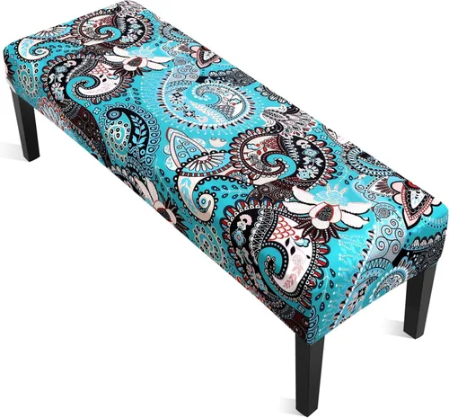 Vista 25 de YISUN Fundas de banco de jacquard para comedor, funda elástica lavable y extraíble para banco, protector de asiento rectangular para bancos de Beige