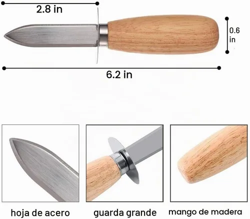 Vista 2 de DOMG 10 piezas de cuchillo para abrir ostras y almejas con mango de madera