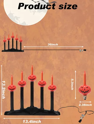 Vista 2 de Candelabro de Halloween, decoración gótica enchufable con 3 luces LED parpadeantes, candelabro de calavera iluminado para tema de mansión encantada