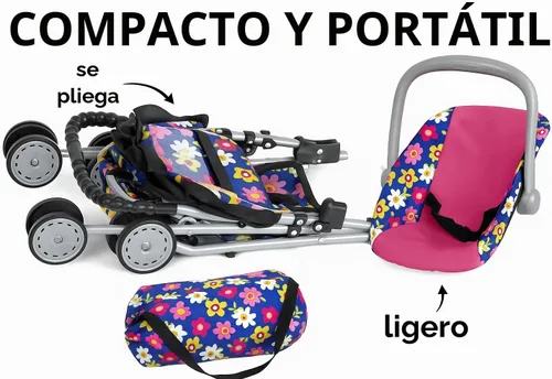 Vista 7 de fash n kolor El juego de 4 piezas para muñeca de bebé, diseño de flores, incluye paquete plegable y juego, cochecito de muñeca de bebé, silla alta