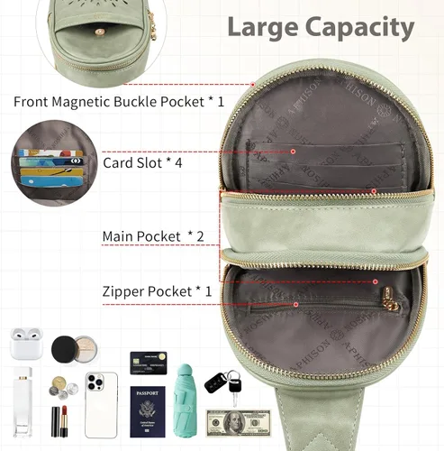 Vista 3 de APHISON Riñoneras pequeñas para teléfono celular, bolso cruzado de cuero vegano para mujer, bolsa de pecho con correa ajustable, 04-Verde, Moda