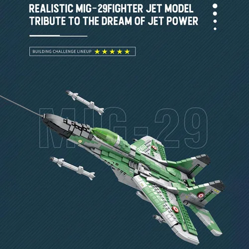 Vista 4 de Technic MIG-29 Fighter Jet Kit de construcción, juego de bloques de construcción de la serie militar, compatible con Lego (1387PCS)