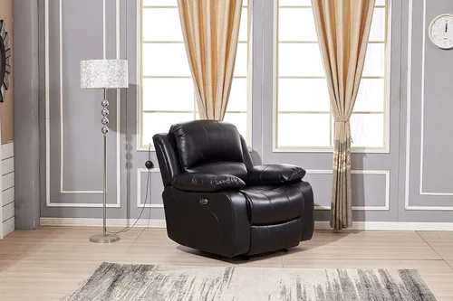 Vista 20 de Betsy Furniture Juego de sala de estar de cuero regenerado reclinable eléctrico (negro, sofá)