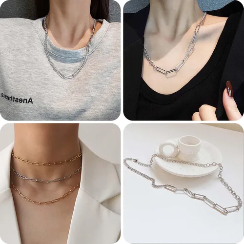 Vista 5 de THREENEST Cadenas de clip de papel de acero inoxidable de 16.4 pies de ancho y 2.5 mm, chapadas en oro real de 18 quilates, soldadas, cadena larga