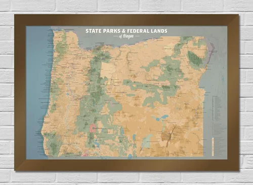 Vista 9 de Best Maps Ever Oregon State Parks & Federales - Póster de 24 x 36 pulgadas (camello y azul pizarra)
