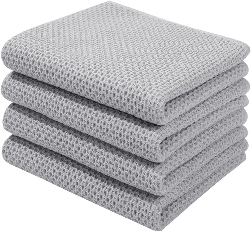 Vista 205 de Homaxy Paños de cocina de 100% algodón con tejido de gofre, ultra suaves, absorbentes, de secado rápido, 12 x 12 pulgadas, paquete de 6, amarillo