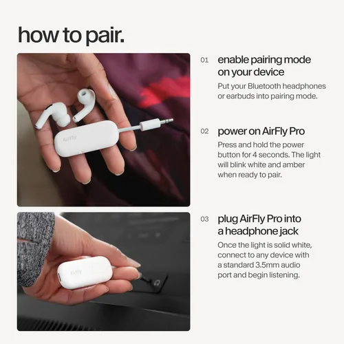 Vista 7 de Twelve South AirFly Pro Adaptador Transmisor/Receptor Bluetooth Inalámbrico para 2 Auriculares, Compartir Audio, Compatible con Jack Auxiliar