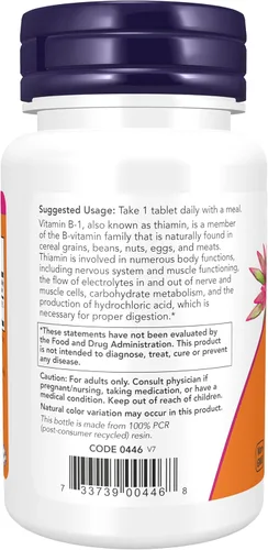 Vista 3 de NOW Foods Suplementos, Vitamina B-1 100 mg, Producción de Energía*, Salud del Sistema Nervioso*, 100 Tabletas
