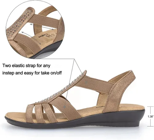 Vista 2 de VJH confort Sandalias planas para mujer, cómodas y elásticas, sin cordones, ligeras, informales, con diamantes de imitación