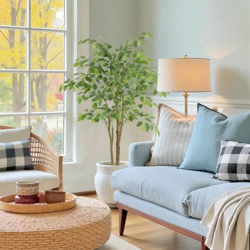 Vista 6 de Nafresh - Árbol artificial de ficus alto resistente a los rayos UV, de 4 pies (48 pulgadas) con hojas suaves y brillantes, árboles artificiales