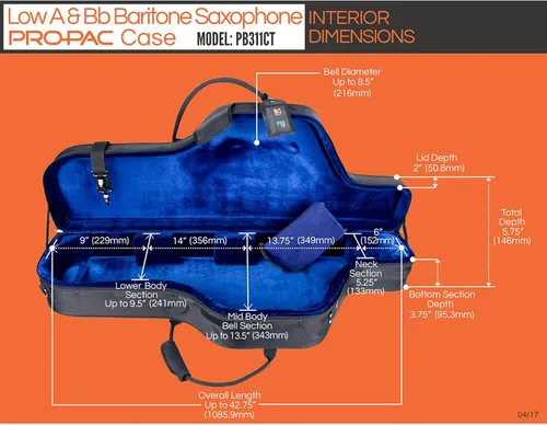 Vista 7 de Protec Saxofón barítono (se adapta a baja A y Bb) Estuche PRO PAC contorneado, modelo PB311CT