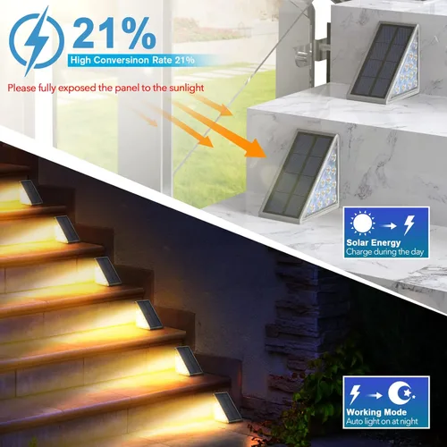 Vista 3 de Luces solares LED impermeables para escalones al aire libre, luces solares blancas brillantes IP67, luces decorativas solares para patio, jardín