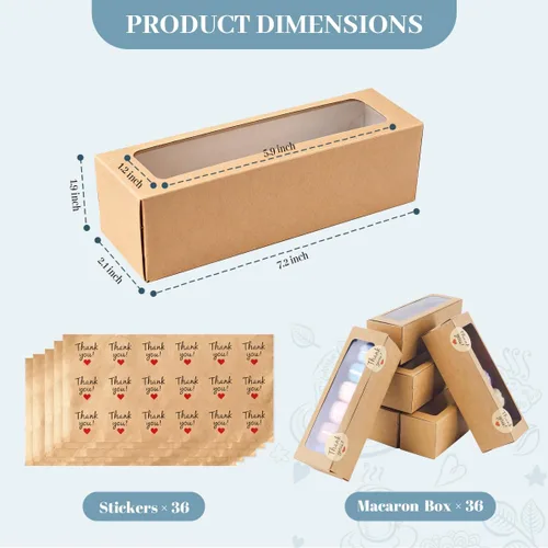 Vista 3 de NPLUX Paquete de 36 cajas de macarrones para 5-7 macarrones, cajas de dulces de fresa con adhesivo para regalar (marrón)