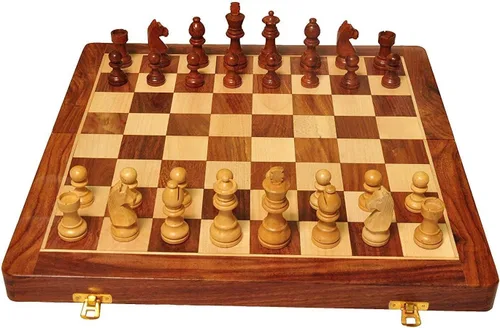 Vista 2 de Devyom Juego de tablero de ajedrez hecho a mano plegable de madera hecho a mano con piezas magnéticas