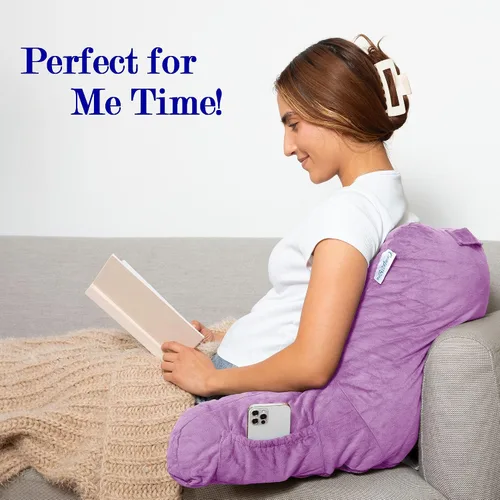 Vista 9 de ComfortSpa - Almohada de lectura para cama tamaño adulto, almohada de respaldo con brazos, bolsillos y funda lavable; Úsela como almohada de cama