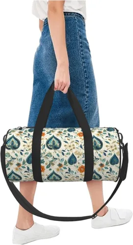 Vista 5 de Large Duffle Bag for Travel - Retro Pattern Print Gym Bag for Women Men, Travel Foldable Bags for Women Men with Zippered Multiple Pockets