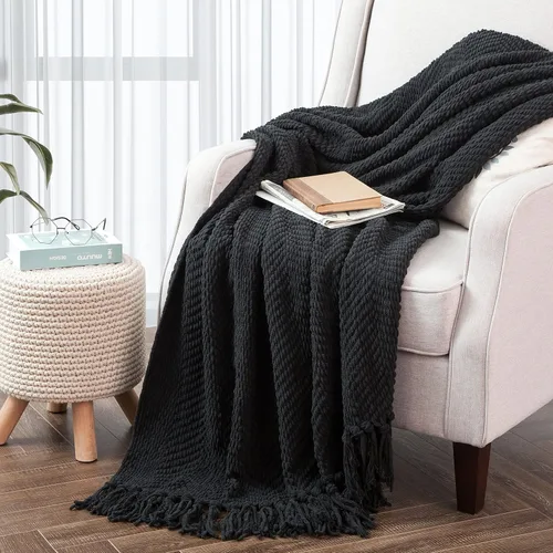 Vista 83 de Manta para sofá, funda de sofá suave de punto texturizado, manta de tweed con borlas de flecos para decoración del hogar, cama, sofá, silla, 50 x 60