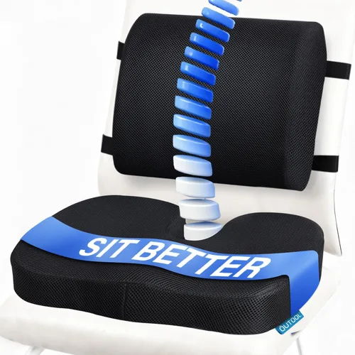 Vista 10 de Cojín de asiento de espuma viscoelástica y almohada de apoyo lumbar para silla de oficina, automóvil, silla de ruedas, almohadilla ortopédica
