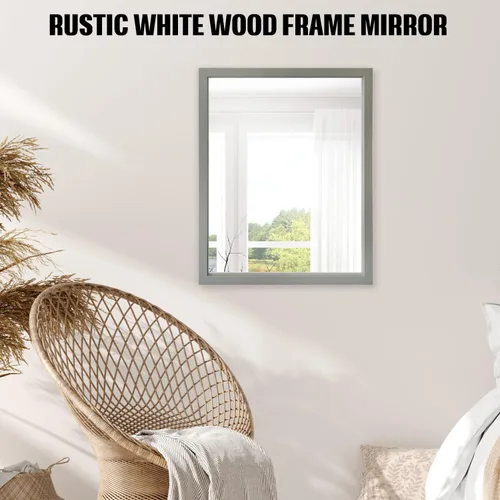 Vista 5 de VASUHOME Espejo de madera rústica para pared, 20 x 28 pulgadas, espejo de decoración de granja hecho a mano, perfecto para baño, dormitorio