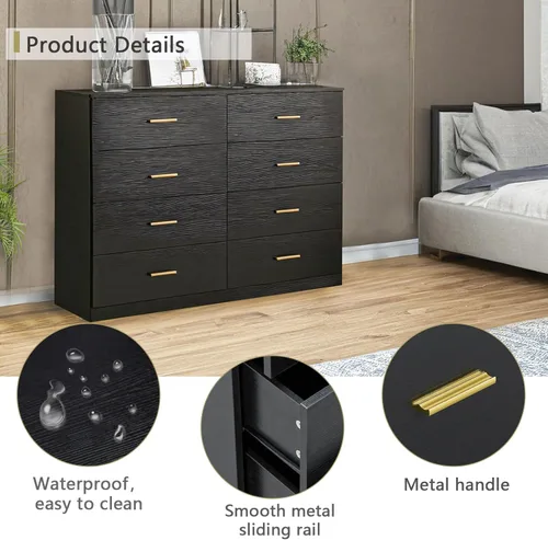 Vista 19 de Spaco Cómoda negra de 6 cajones con mango dorado, cómoda moderna de 6 cajones profundos para dormitorio, cómoda de almacenamiento para armario, sala