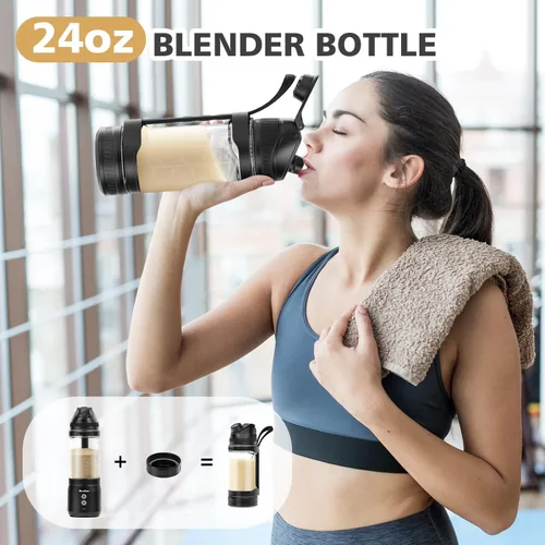 Vista 4 de Licuadora personal portátil para batidos, batidos de proteínas, bebidas congeladas, botella de licuadora de 24 onzas con boquilla para sorber, tapa