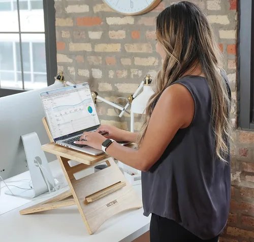 Vista 4 de Victor DC150A High Rise Collection Acacia Wood Adjustable Laptop Stand, Portable, Fast Assembly, Perfect for Dorms/Bedrooms/Small Offices