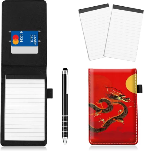 Vista 8 de Juego de 4 soportes para bloc de notas de tamaño de bolsillo, de piel sintética, mini bloc de notas con 2 bloc de notas pequeños y lápiz capacitivo