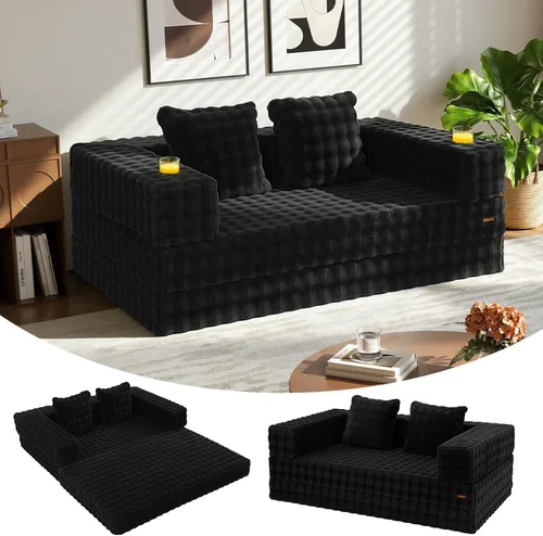 Vista 13 de COMAX Sofá cama futón, sofá cama convertible 4 en 1, sofás plegables sin hueso para sala de estar, plegable pequeño sofá biplaza plegable en el Verde