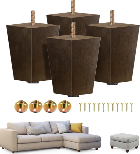 Vista 10 de Yes4All Juego de 4 patas de muebles de madera redondas de 6 pulgadas, pies de repuesto ajustables para sofá, cama, cómoda y otomanas, patas cónicas