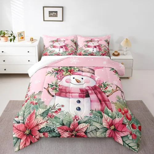 Vista 45 de Manfei Juego de edredón de Navidad, tamaño King, juego de edredón de árbol de Navidad, muñeco de nieve con 2 fundas de almohada, juego de ropa