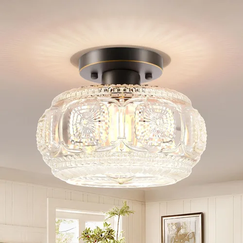 Vista 24 de Lámpara de techo semiempotrada, lámpara de techo de vidrio de globo, iluminación moderna dorada para pasillo, porche, pasillo, cocina, dormitorio