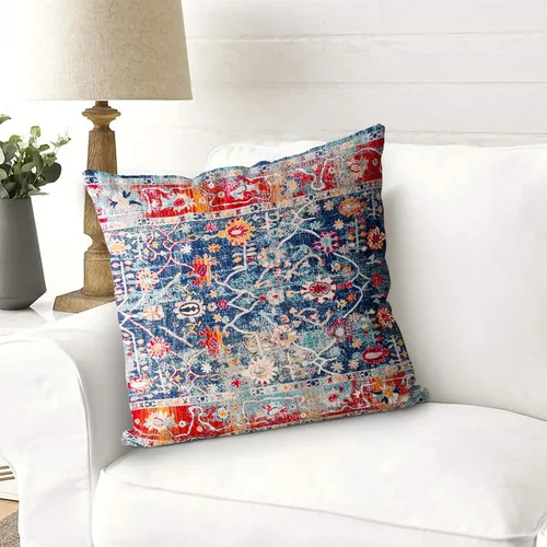 Vista 6 de Snycler Fundas de almohada boho 16x16 pulgadas juego de 2, almohadas de estilo boho para sofá en azul marino, rojo, geométrico, floral, decorativas