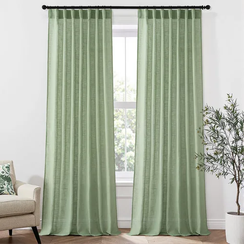 Vista 12 de MIULEE Cortinas de lino natural de 84 pulgadas de largo 2 paneles, con pestaña trasera con cinta plisada, cortinas de textura de lino suave y gruesa