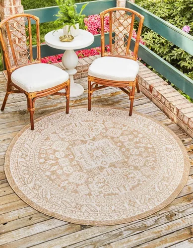 Vista 137 de Unique Loom Outdoor Aztec Collection Alfombra de área - Chalca (10 pies, redonda, azul/marfil)