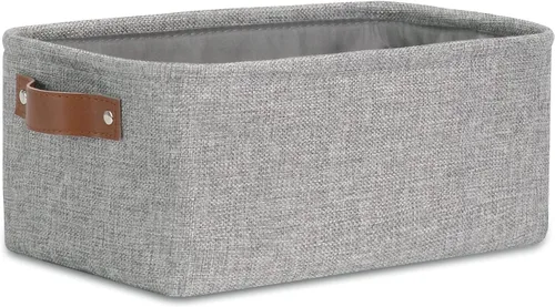 Vista 29 de DULLEMELO Cesta de almacenamiento pequeña para estantes, pequeña cesta plegable de tela rectangular para estantes, armarios, guardería, hogar, Beige