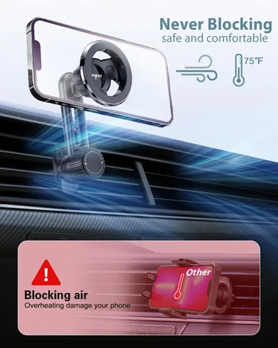 Vista 2 de volport Soporte magnético para teléfono para ventilación de automóvil, [no bloqueante] Soporte de teléfono de coche para iPhone, funda magnética