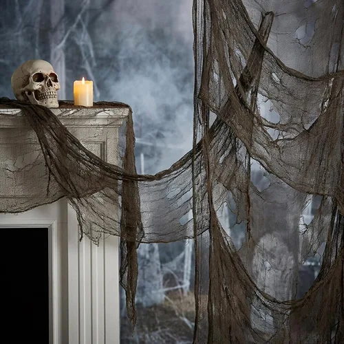 Vista 10 de Tela espeluznante de Halloween de 196 x 39 pulgadas, gasa espeluznante Negro