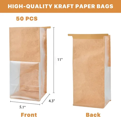 Vista 2 de 20 bolsas de papel kraft con ventana, 5.1 x 4.3 x 11 pulgadas, bolsas de pan marrón con bloqueo de lazo (20 unidades)