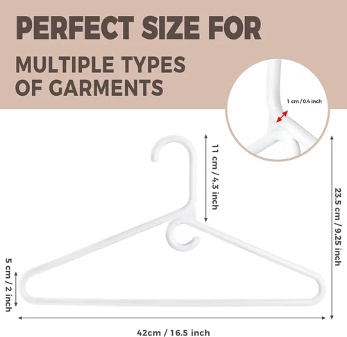 Vista 4 de Paquete de 10 perchas de plástico blanco de calidad, paquete múltiple súper resistentes para ropa, perchas de ropa estándar gruesas y fuertes