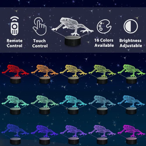 Vista 2 de Lampeez Lámpara de ilusión óptica de rana 3D para niños, con 16 colores, control remoto, cambiante, cumpleaños, Navidad, San Valentín, idea
