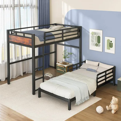 Litera Twin XL sobre Twin XL, literas convertibles de metal que se pueden separar en cama alta y cama baja, estructura de cama resistente y