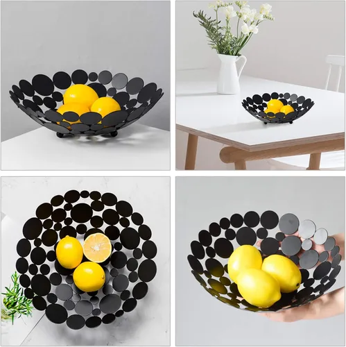 Vista 2 de OwnMy Cesta de metal para frutero, centro de mesa creativa, soporte de frutas decorativo para encimera de cocina, plato de frutas grande de hierro
