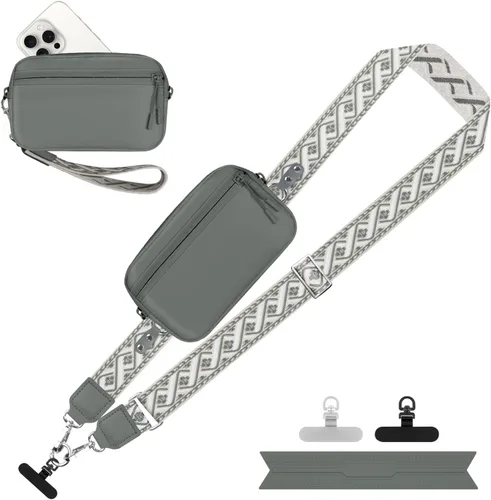 Vista 45 de YFWE Correa de clip and go para teléfono con cartera cruzada, cordón ajustable para teléfono con cartera RFID desmontable, correa universal