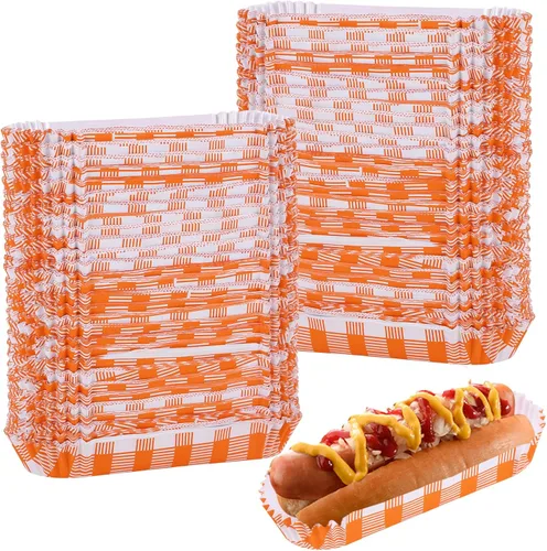 300 bandejas para perros calientes, bandejas de papel de 6 pulgadas, ecológicas, bandeja rectangular blanca acanalada para perros calientes, bandeja