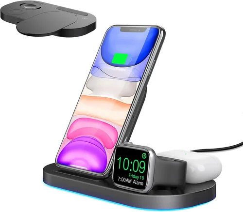 Cargador inalámbrico 3 en 1 Estación de carga rápida con certificación Qi para 12/12 Pro/11/XS/XR/X/8, Watch Series 6/5/4/3/2, para AirPods 2/Pro