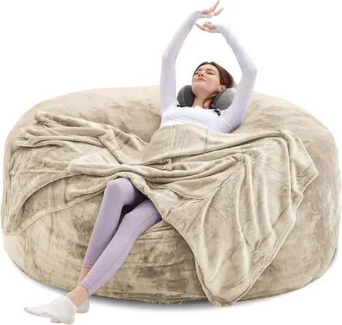 Vista 10 de Puf para adultos, 3 pies, puf con relleno, de espuma viscoelástica, puf de felpa, mueble para sala moderna, adecuado para dormitorio, balcón